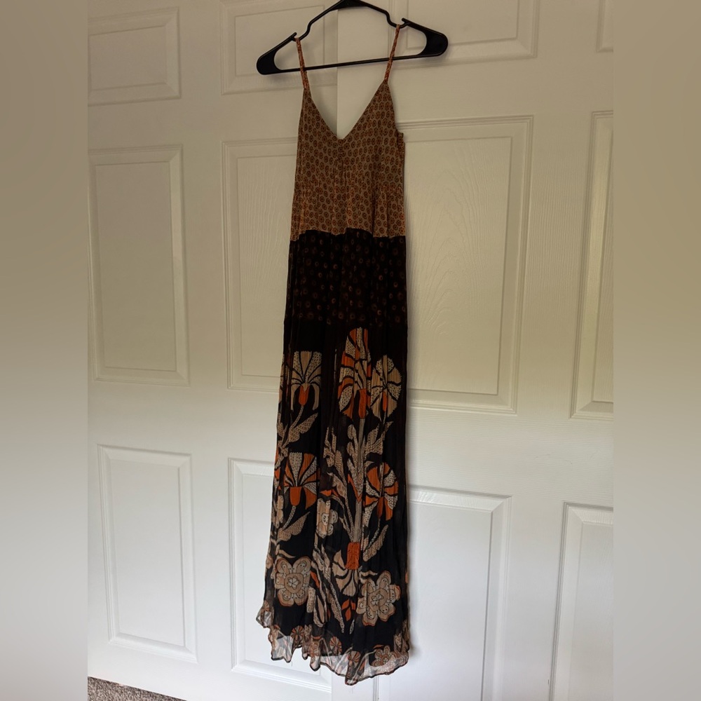 Free People Black and Orange Patterned Maxi Dress